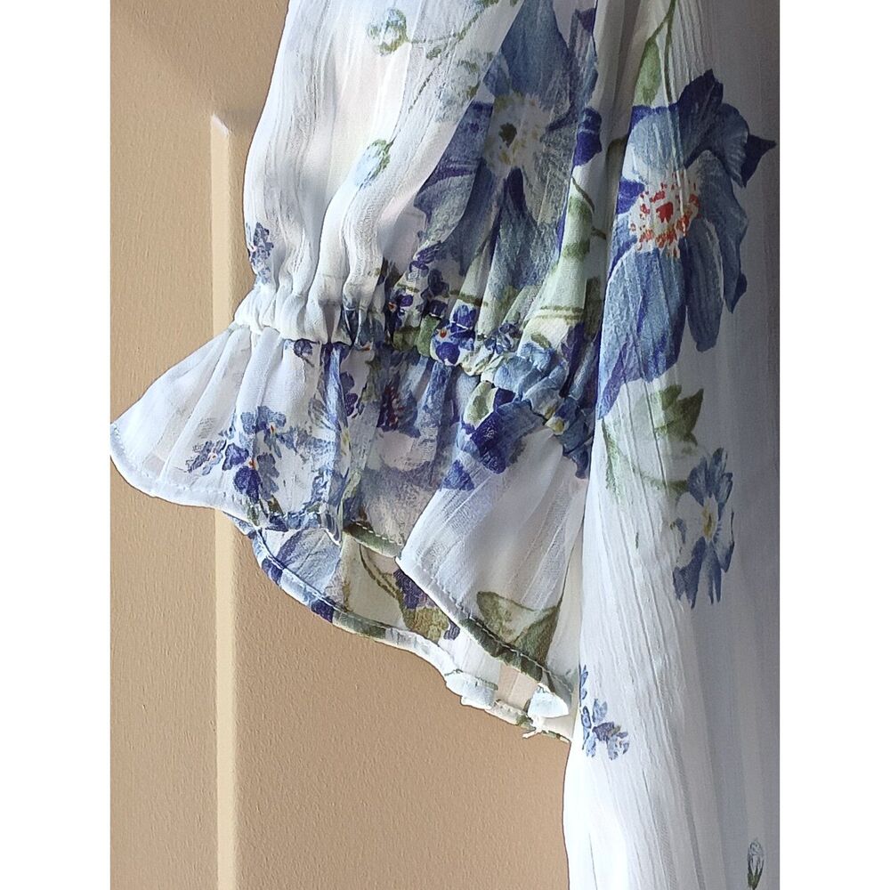 Maison d'Amélie Blue & Off-White Floral Sheer Ruffled Blouse with Cami NWT XS - Picture 4 of 5